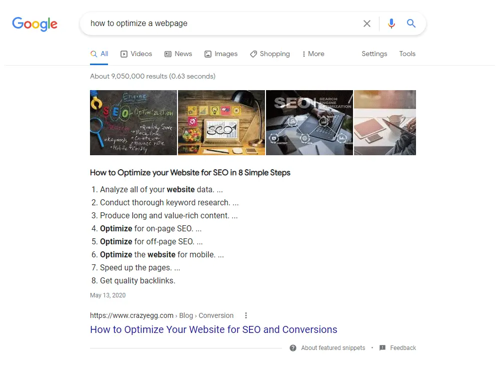 Featured snippet heading optimization