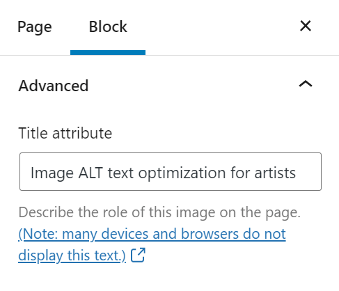 Image title attribute for artists