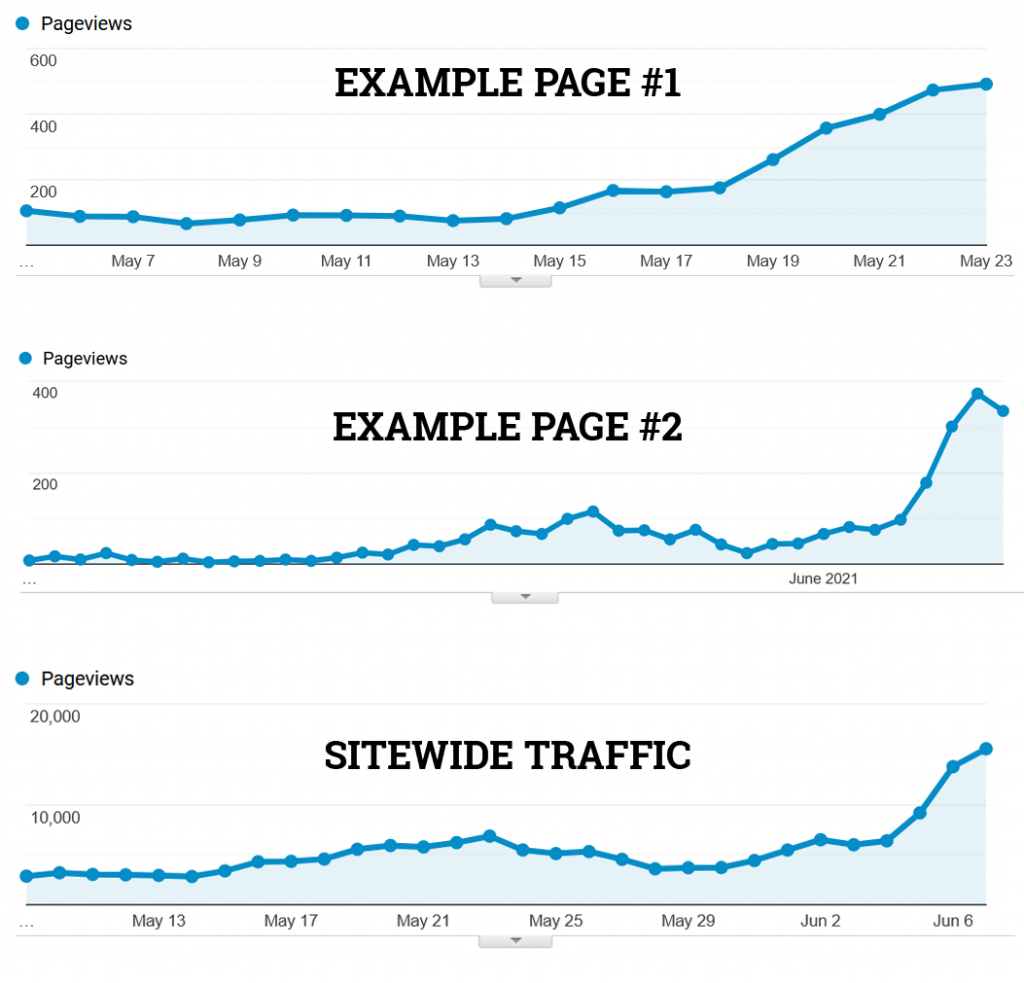 Examples of traffic increases from on-page SEO updates
