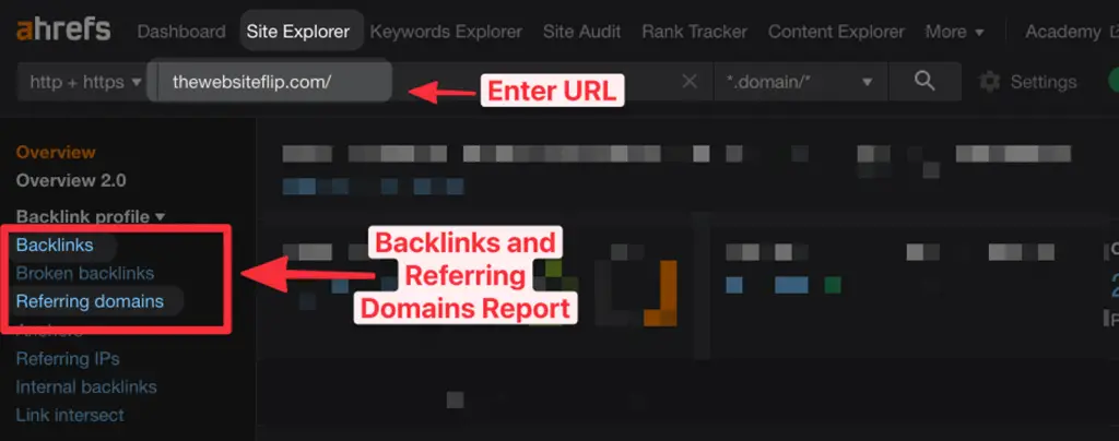 Referring domains and backlinks in Ahrefs