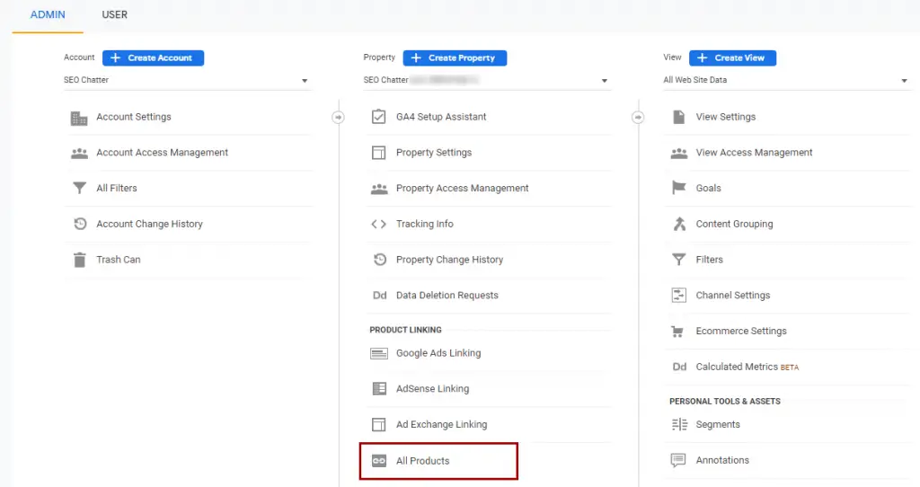 Google Analytics All Products Step