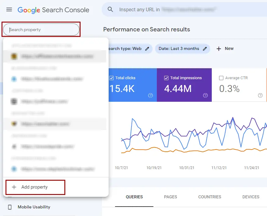 Google Search Console Add Property Step