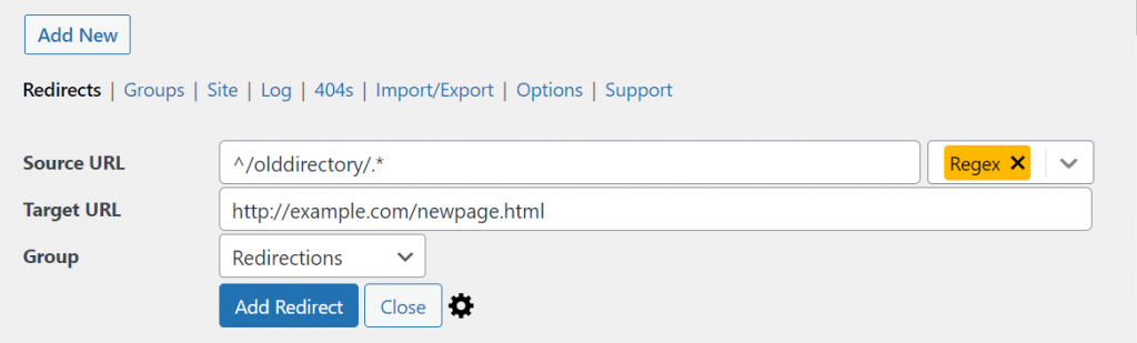 Redirect a directory and all of its contents to a single URL with redirection plugin example