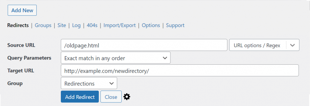 Redirect a single URL to a directory with redirection plugin example