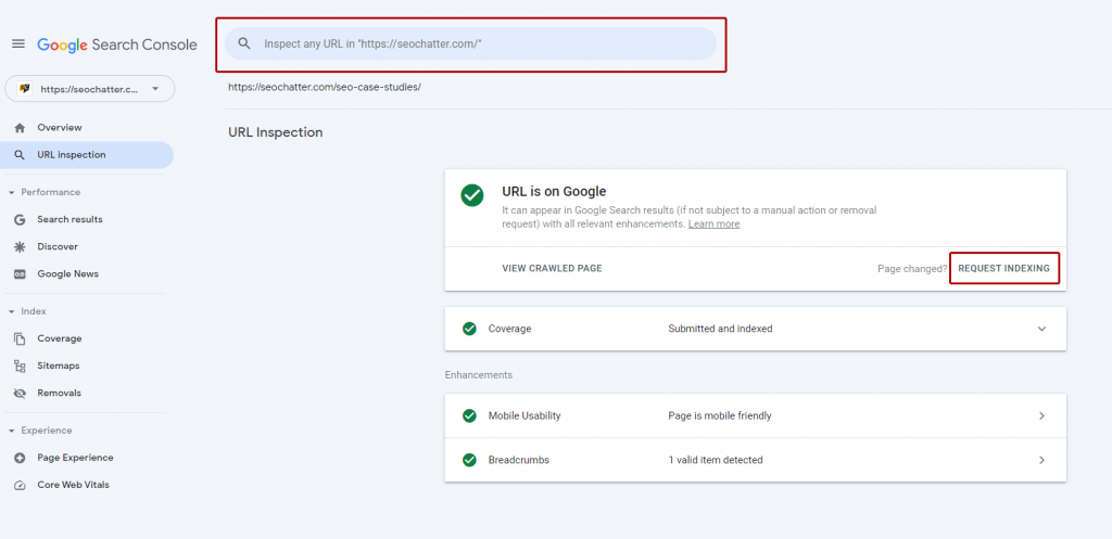Index backlinks fast in Google Search Console URL inspection tool