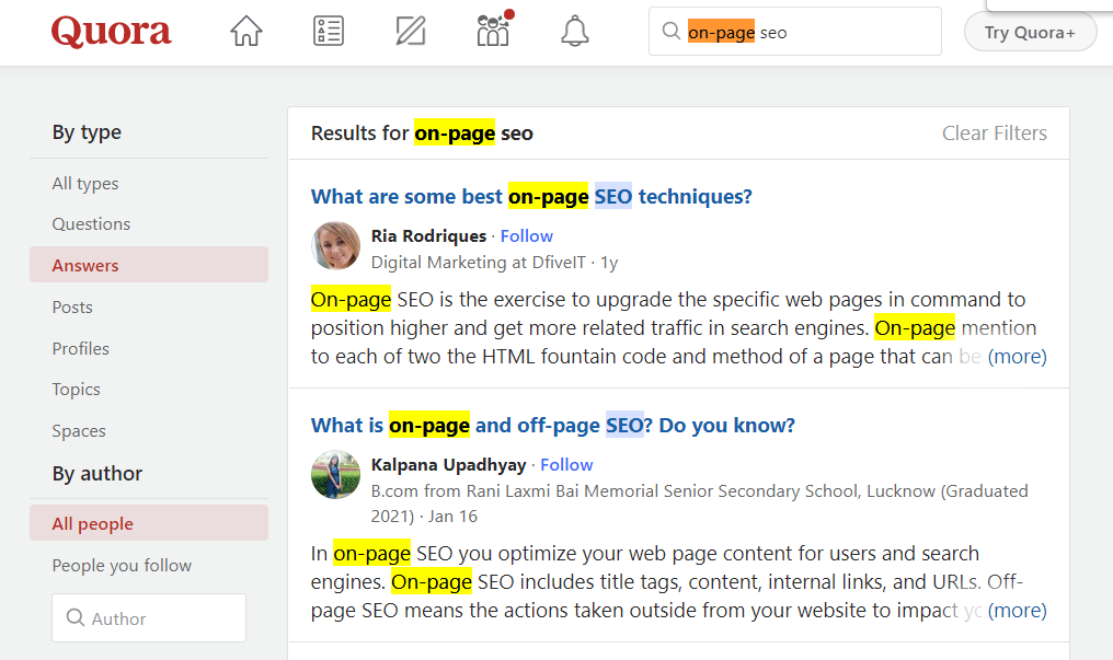 Quora answers on-page SEO example