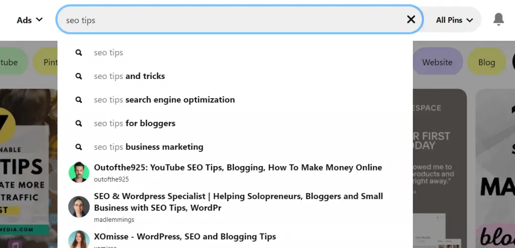 SEO tips on Pinterest