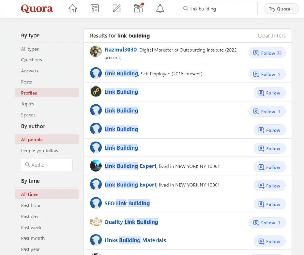 Using Quora for SEO display name example 1