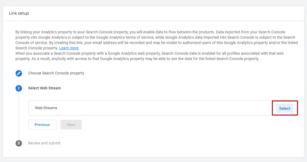 Google Analytics 4 (GA4) Web Streams Step