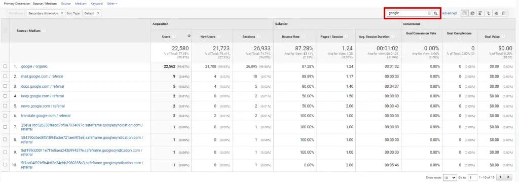 Step 4: Google Universal Analytics Single Search Engine Filter