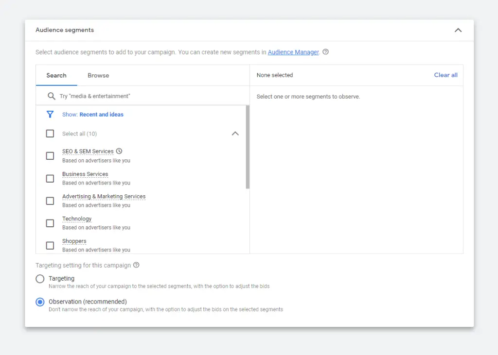 Step 5: audience segments for keywords