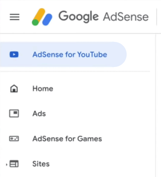 AdSense for YouTube menu option