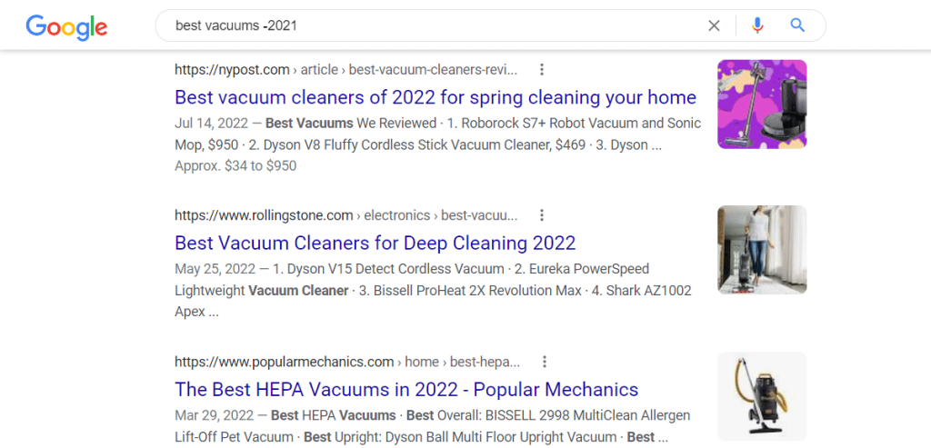 How to exclude words from Google search example