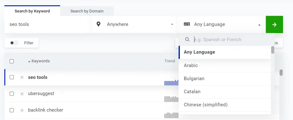 KWFinder Language Search