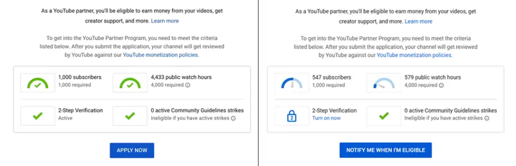 Open AdSense account on YouTube eligibility screen