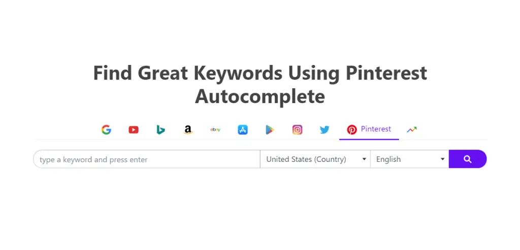 Pinterest keyword search by Keywordtool.io