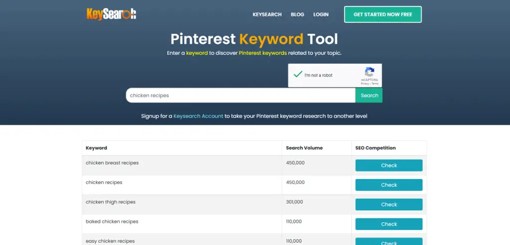 Pinterest keyword generator by Keysearch