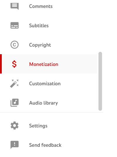YouTube monetization tab