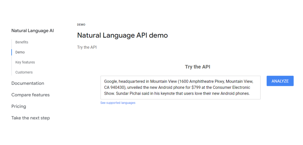 Google SEO Tool: Cloud Natural Language API