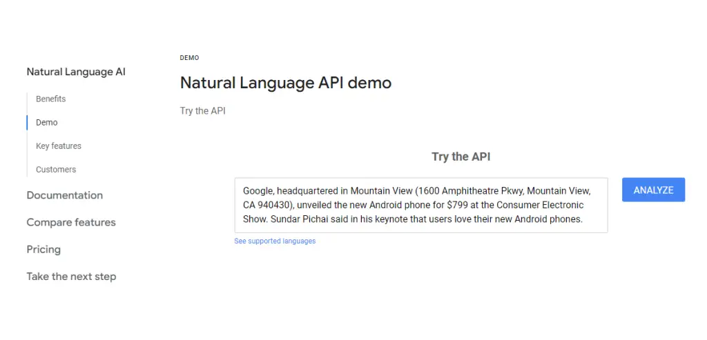 Google SEO Tool: Cloud Natural Language API