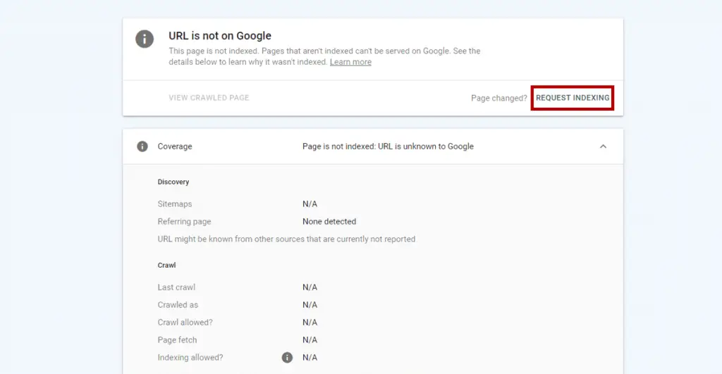 Step 6: Submit URL to Google Search Engine with Request Indexing Button