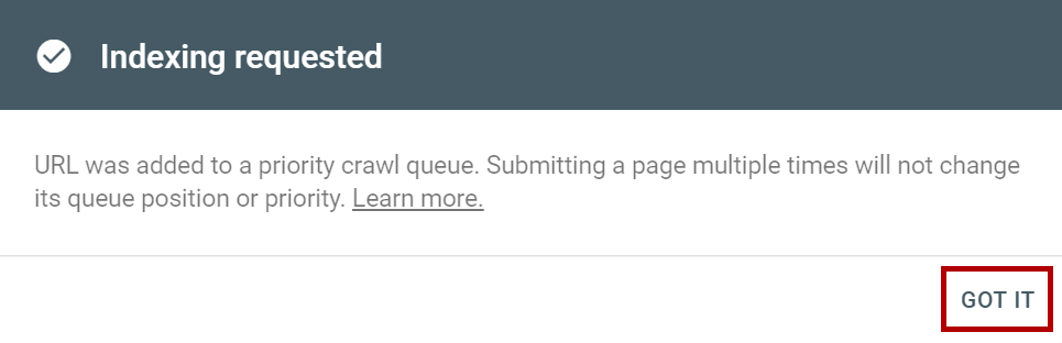 Step 7: Exit Google Submit URL tool