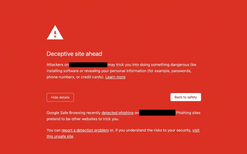 Google Safe Browsing Warning: Deceptive Site Ahead