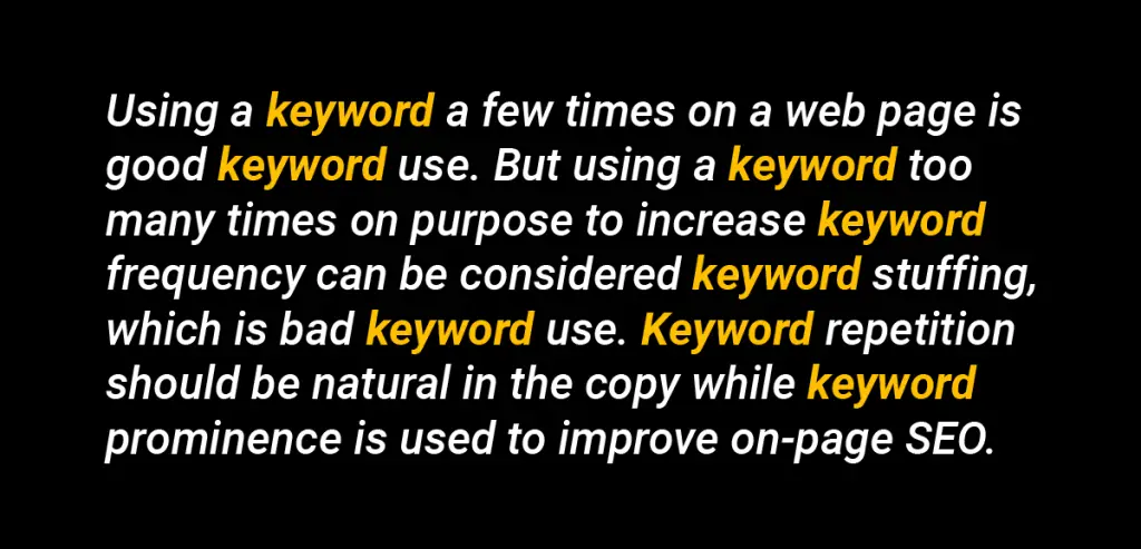 Keyword Frequency in SEO example: A keyword used too many times in a paragraph
