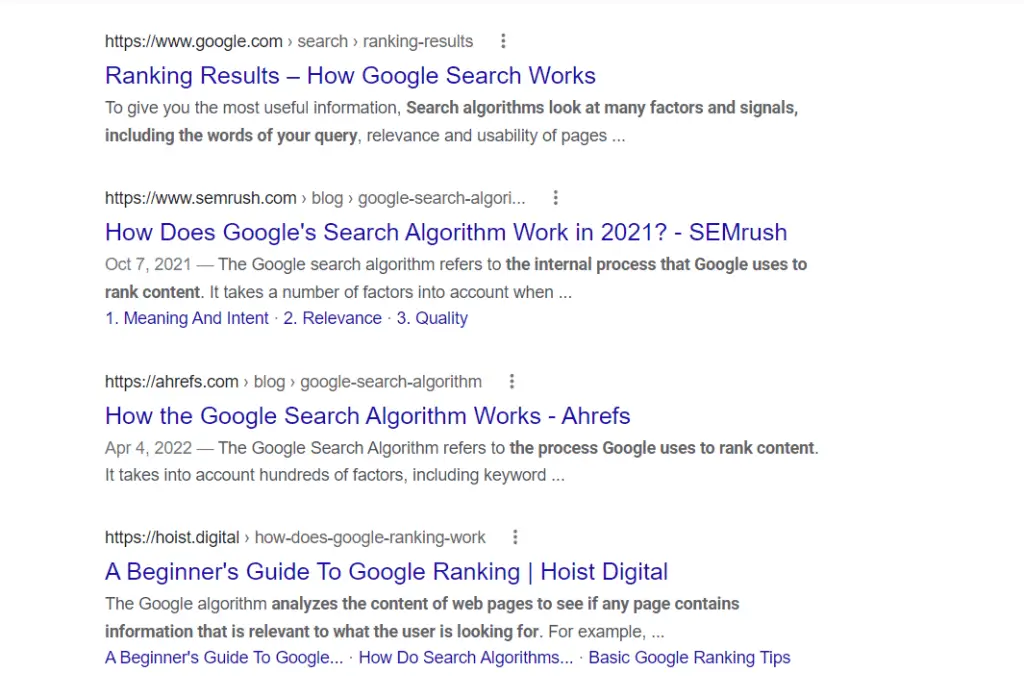 Organic Search Engine Ranking Example: Google Results