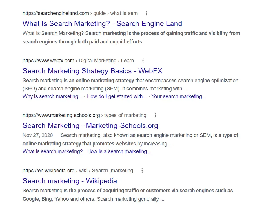 Organic Search Result Example: Unpaid Listings