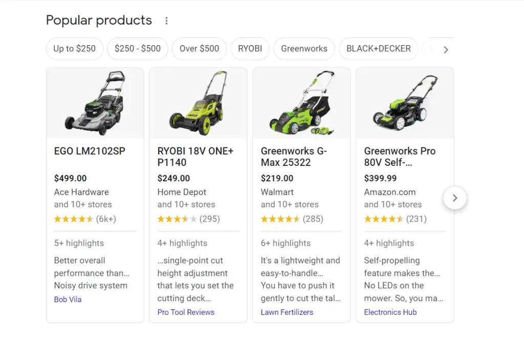 Popular Product Results: Lawn Mowers