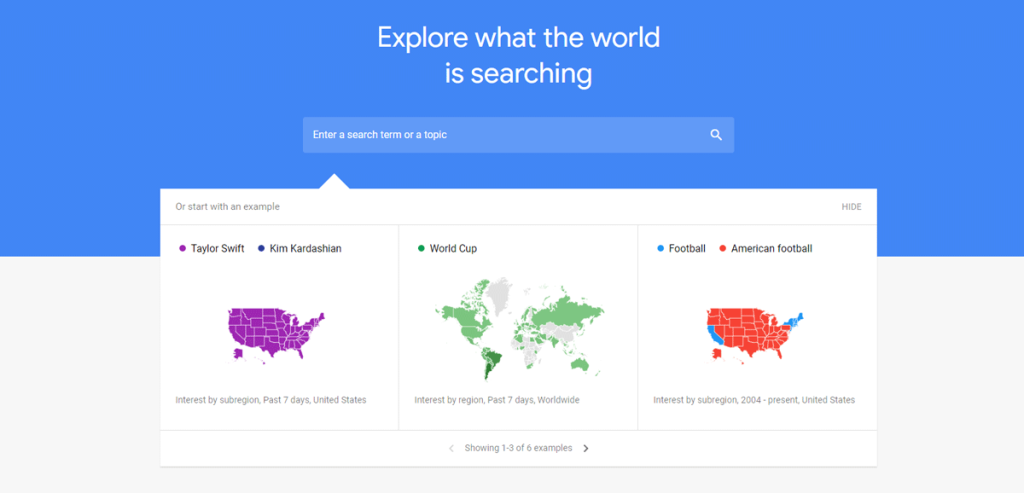 What Is Google Trends Used For: Example Search Homepage
