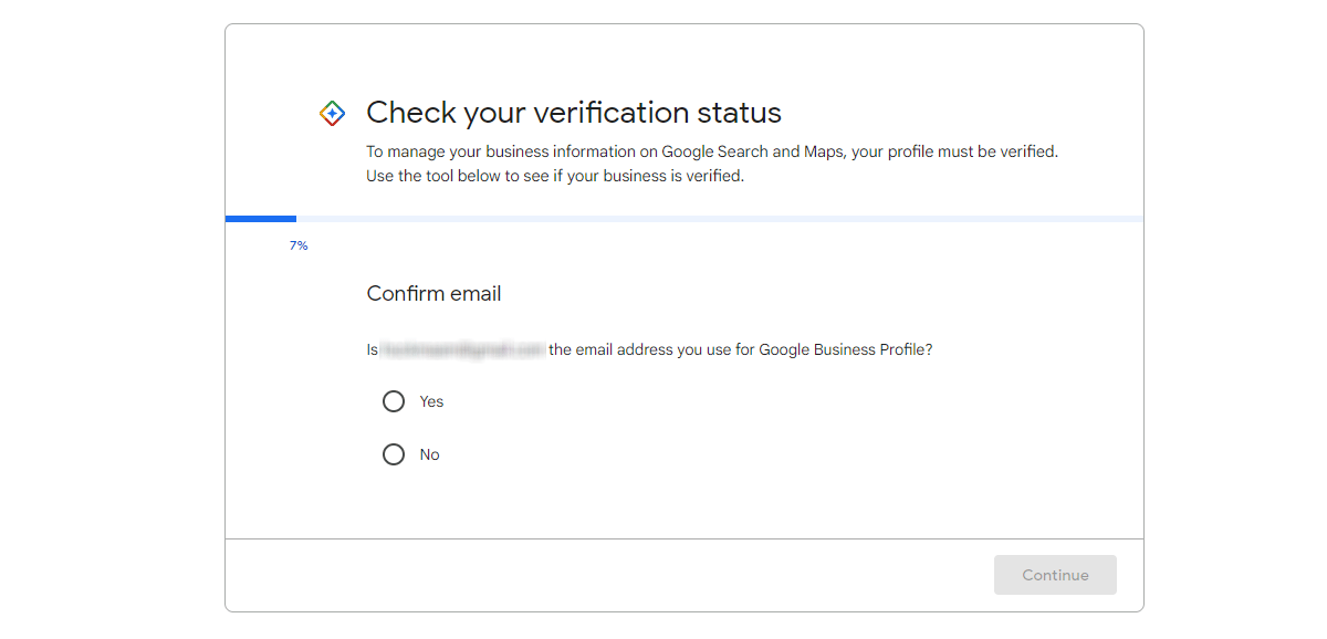Check email Google Business verification status screen
