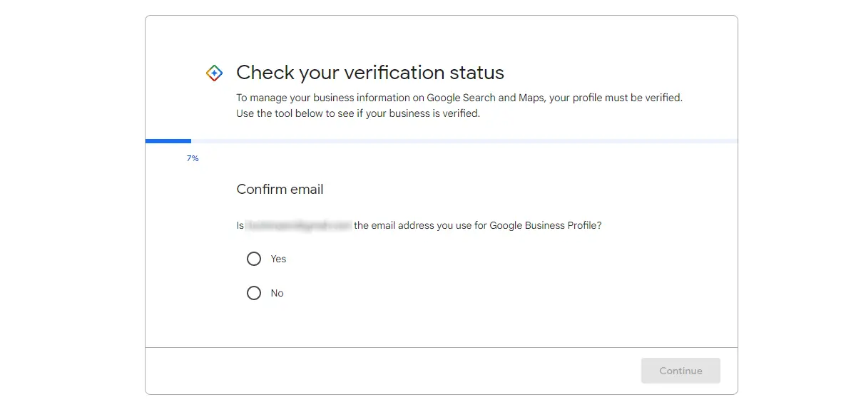 Check email Google Business verification status screen