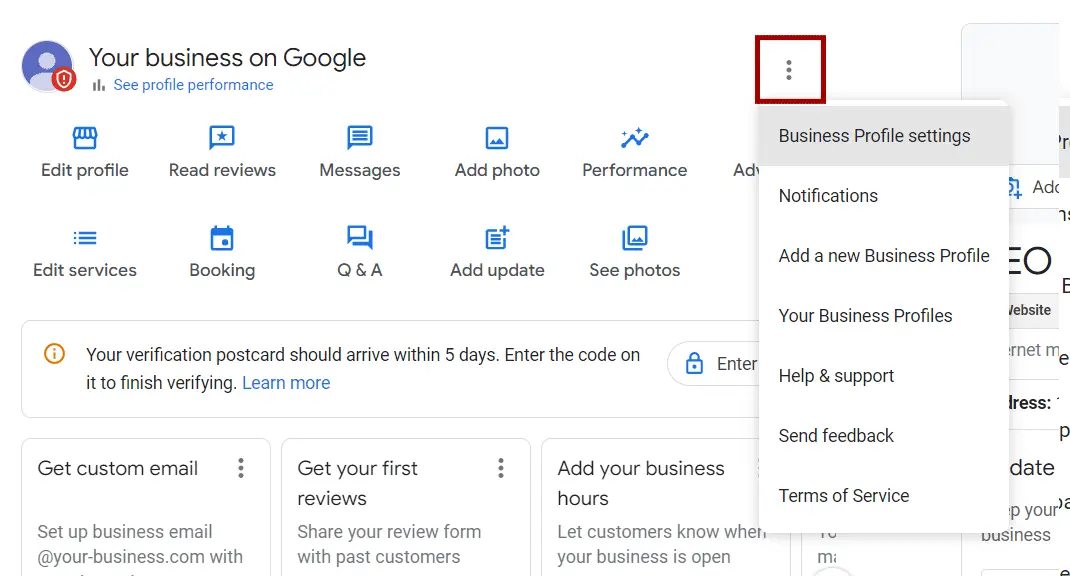 Step 1 to 3: Reset Google Business Profile Settings Menu