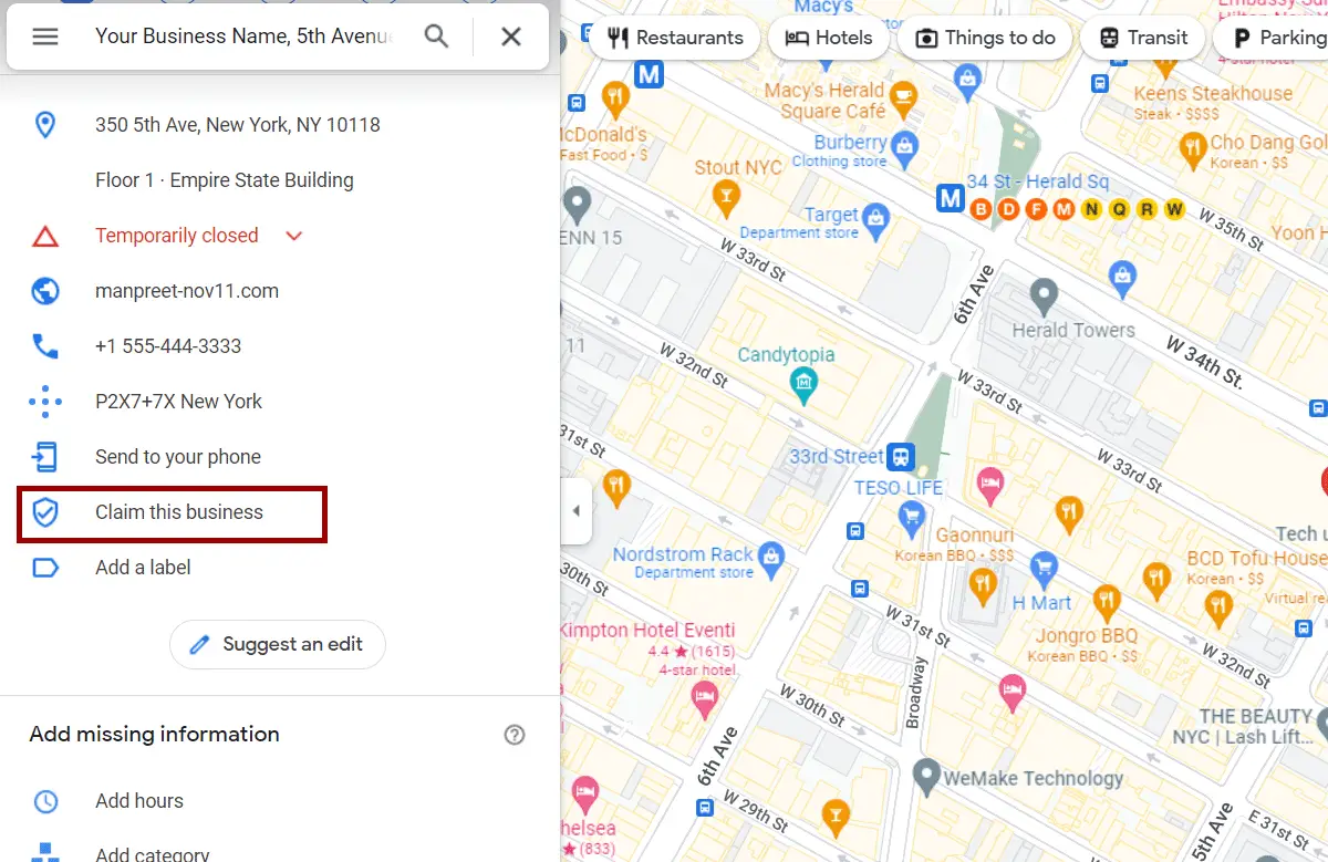 Шаг 2. Заявите о компании по ссылке Google Maps