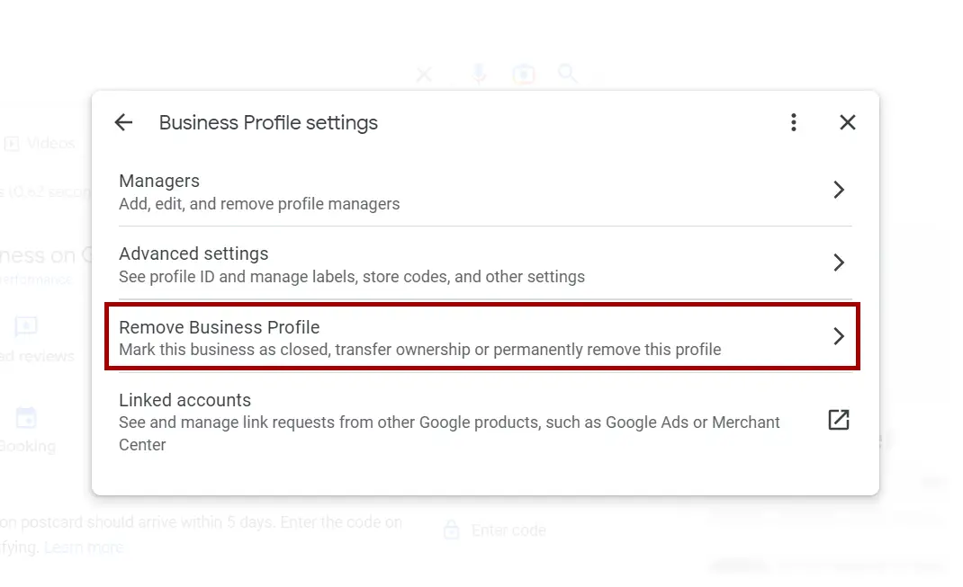 Step 4: Remove Google My Business Profile Setting