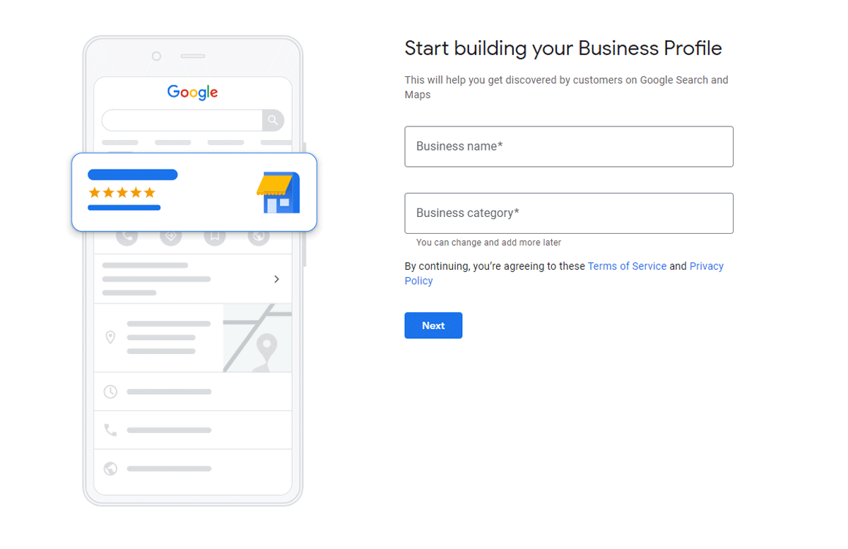 Step 5: Build a business profile on Google Maps screen
