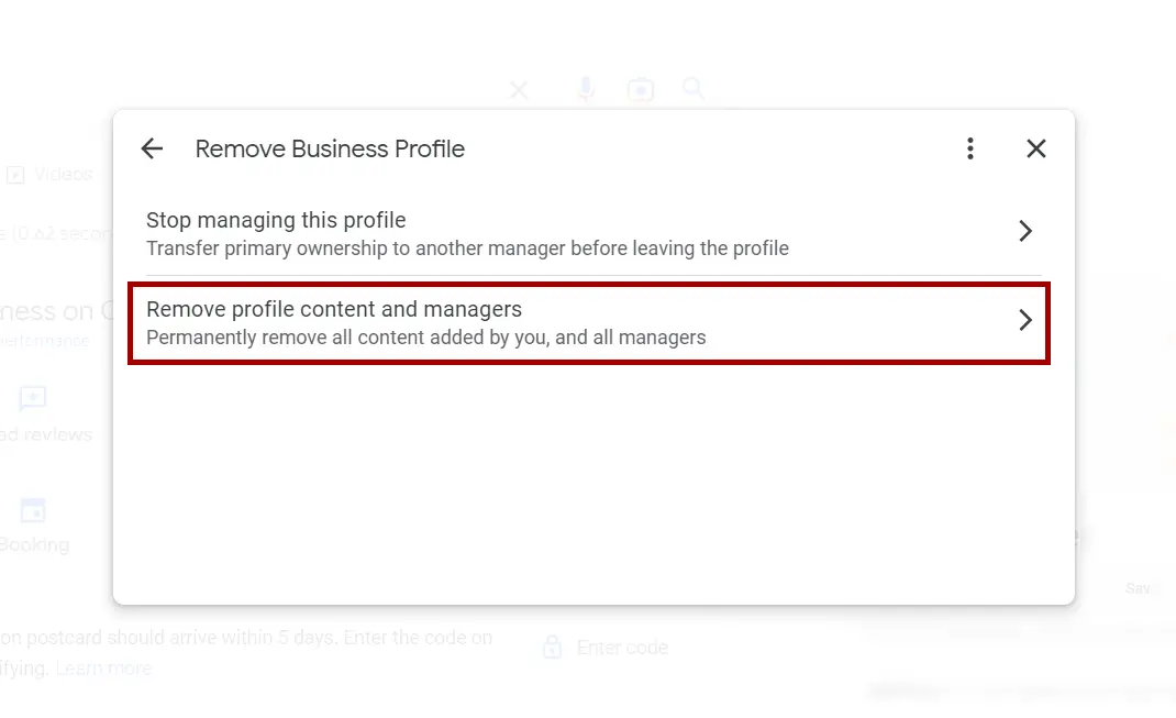 Step 5: Delete business from Google Content and Managers Setting