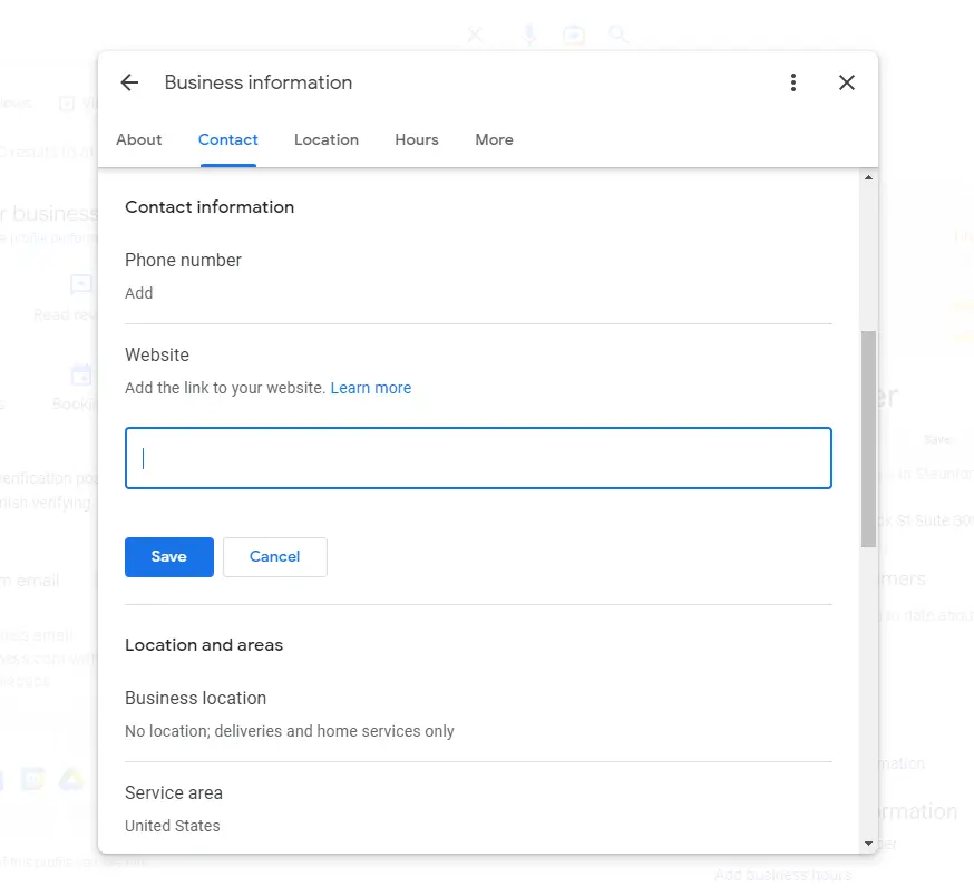 Step 6: Link your website to Google My Business URL field