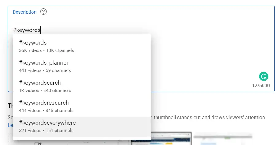 Step 7: Add Keywords to YouTube Description Hashtag Example
