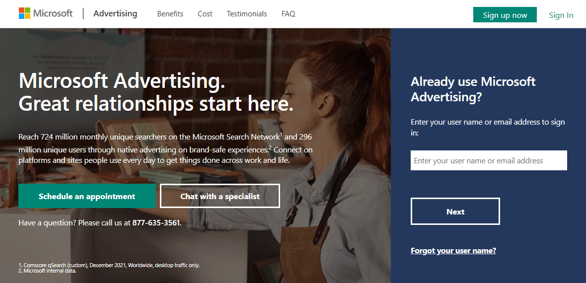 Microsoft Adcenter Advertising Homepage
