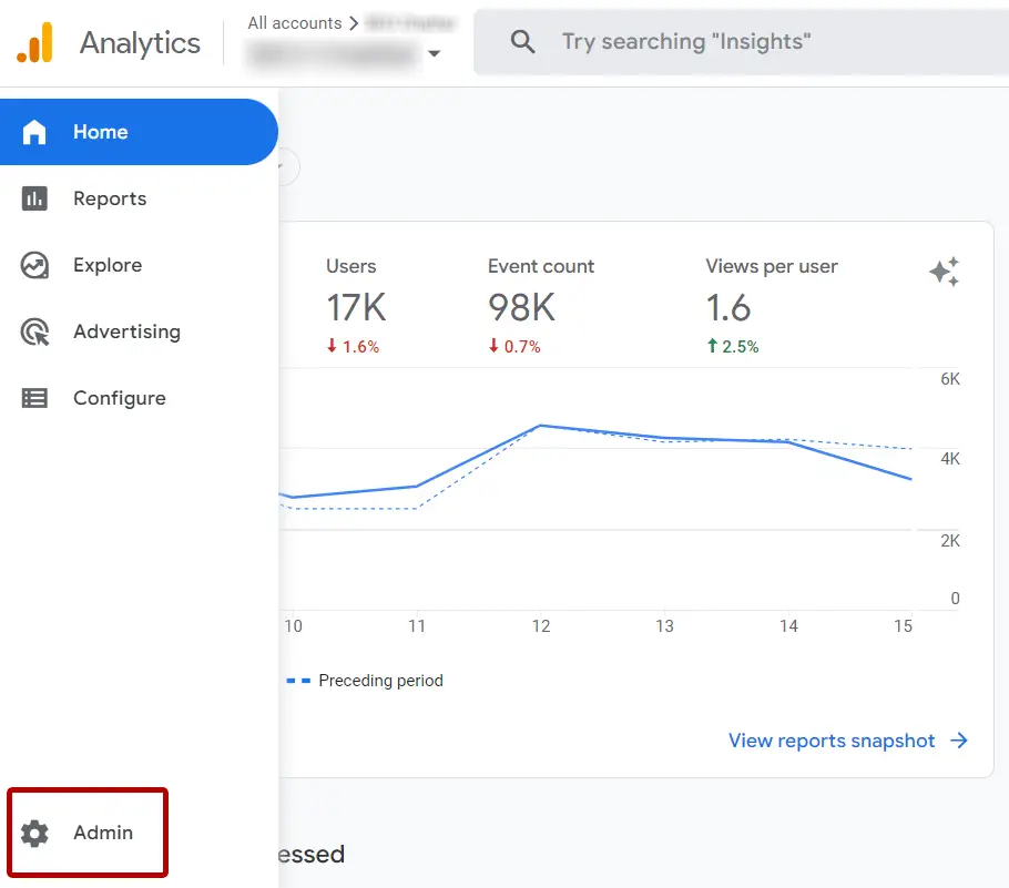 Step 2: Stop Google Analytics from Tracking Your Own Visits - Admin Button