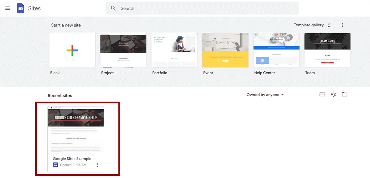 Step 4: Google Sites Main Page