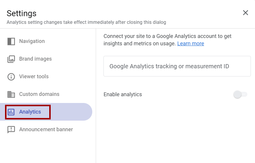 Step 6: Google Sites Analytics tab