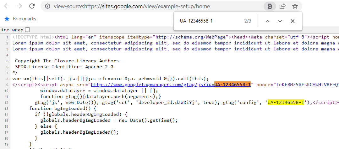 Step 9: Tracking ID in HTML source code