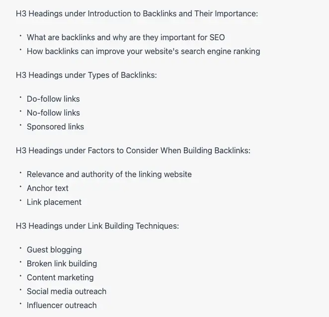 AI content planning: Brief creation outline with H3 headings
