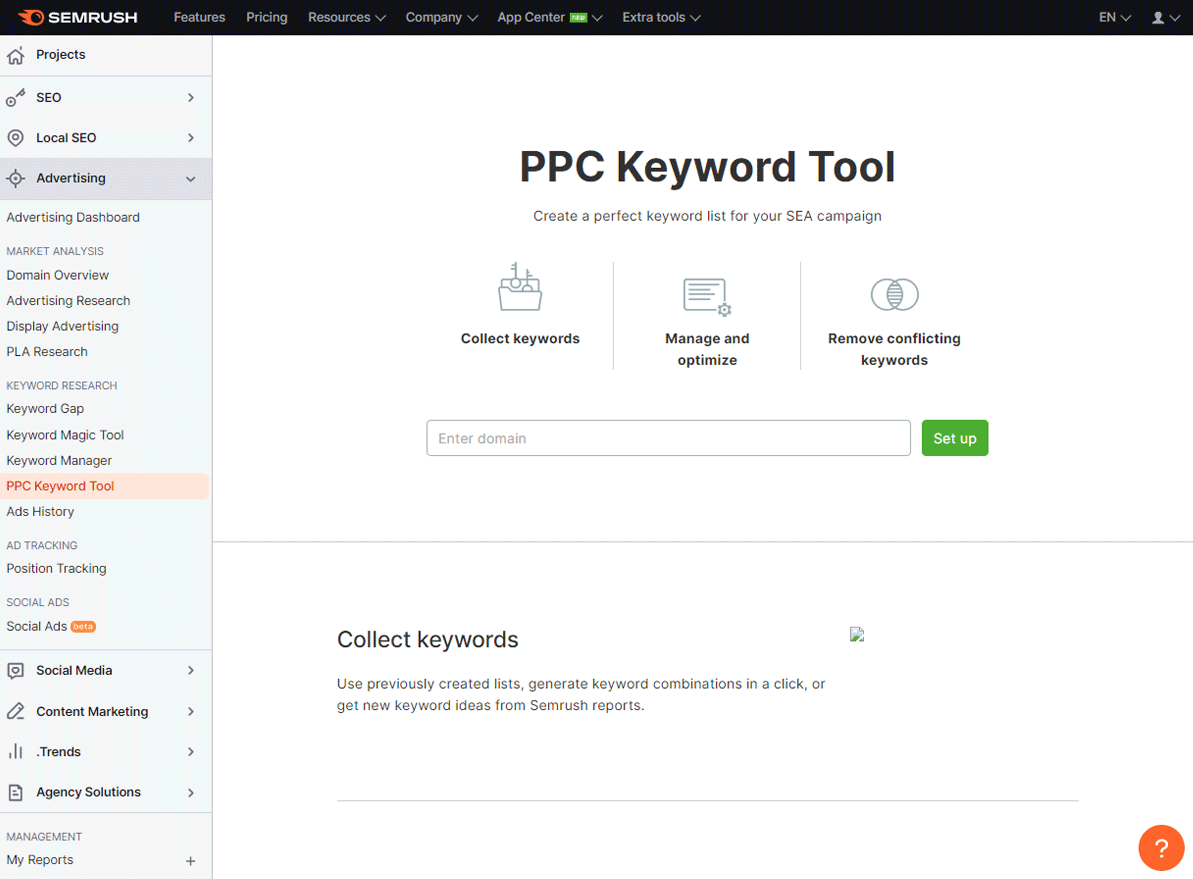 PPC Keyword Research Tool Dashboard