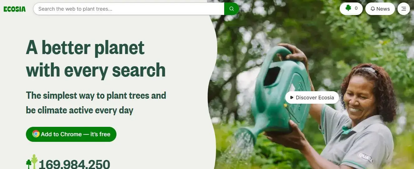 #7 Ecosia search engine for private browsing