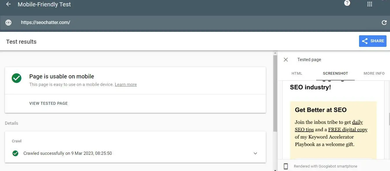 Step 3: Google Mobile-Friendly Test Page Is Usable Confirmation